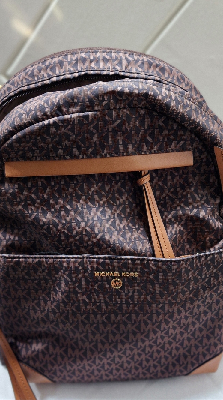 Michael Kors Brown MK Logo Backpack with Tan Trim